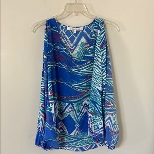 Lovers & Friends Blue Abstract Patterned Blouse with Split Sleeves - S